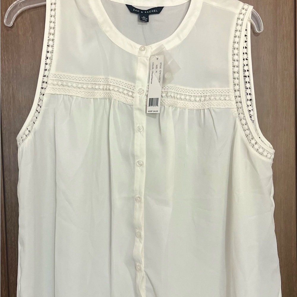 Zac & Rachel Cream Sleeveless Blouse with Embellished Mandarin Collar